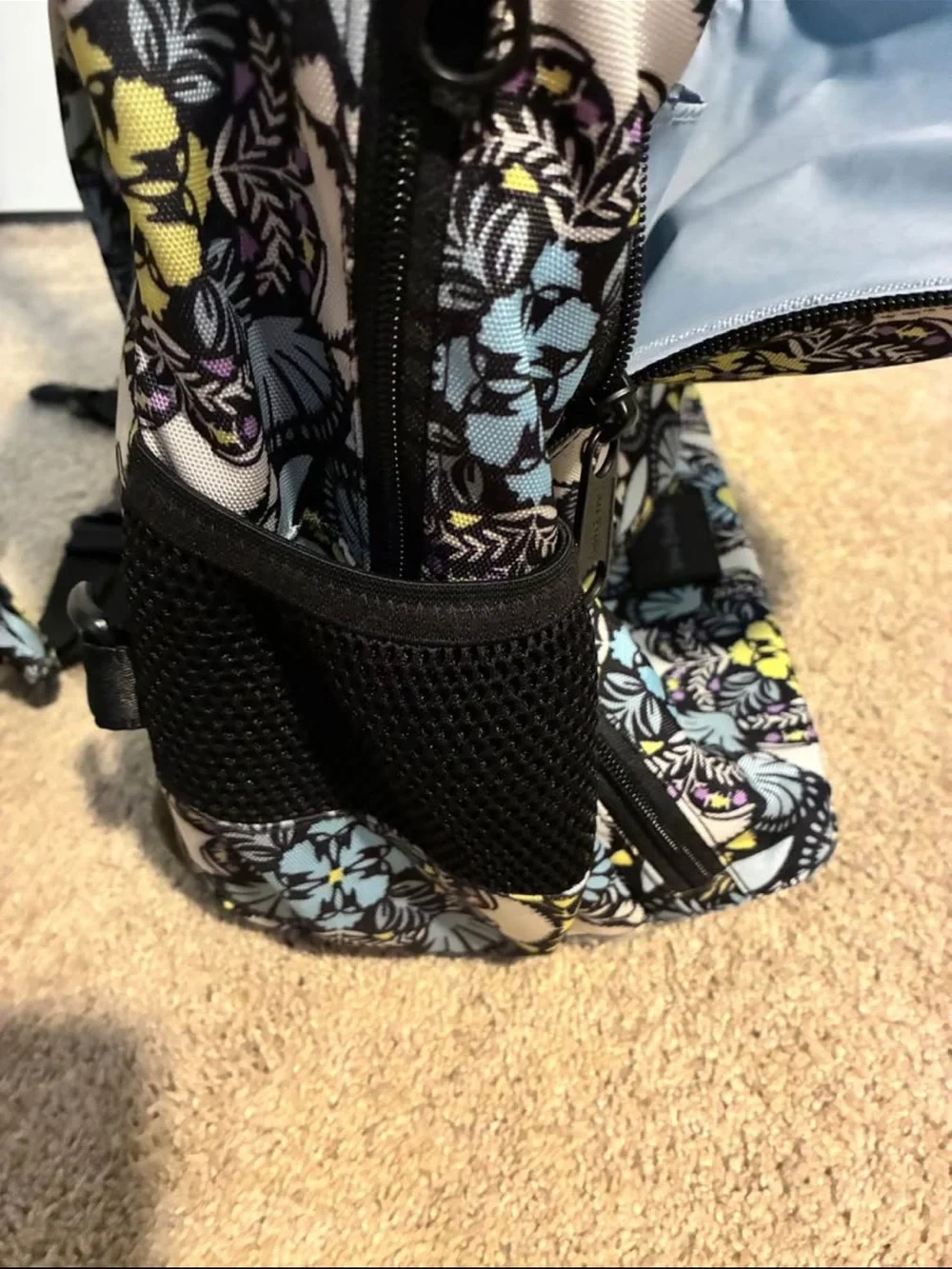 Rolling Vera Bradley Black, Yellow & Light Blue Floral Backpack